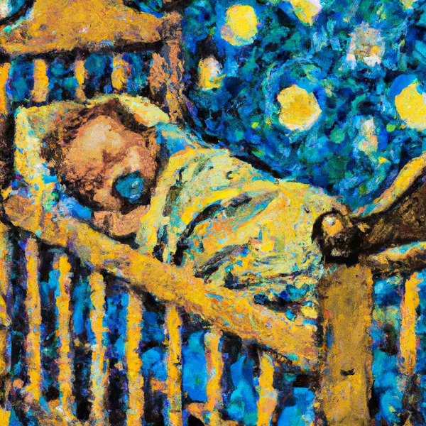 Een slapende baby in van Gogh stijl.